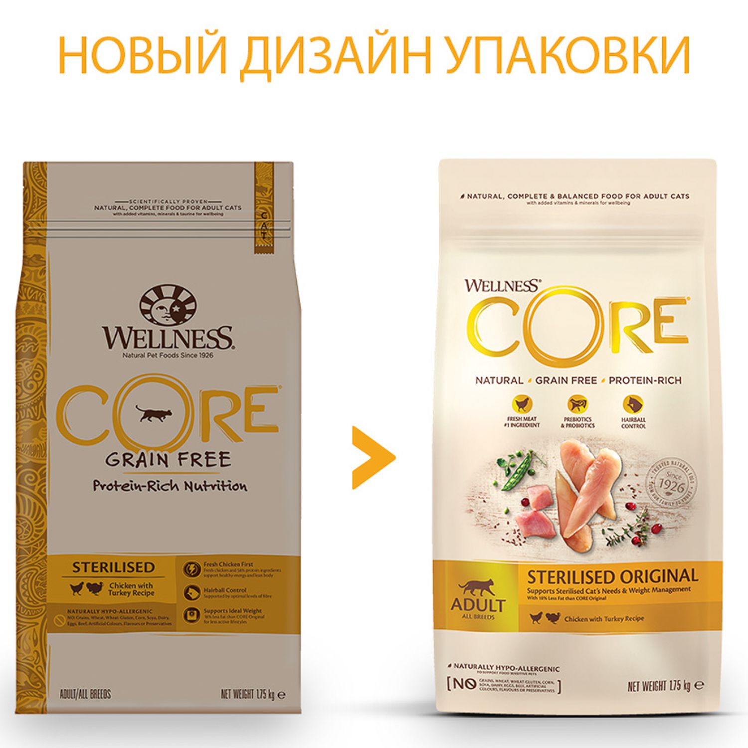 Сухой корм для кошек Wellness CORE 1.75 кг курица, индейка (для стерилизованных и кастрированных) - фото 3