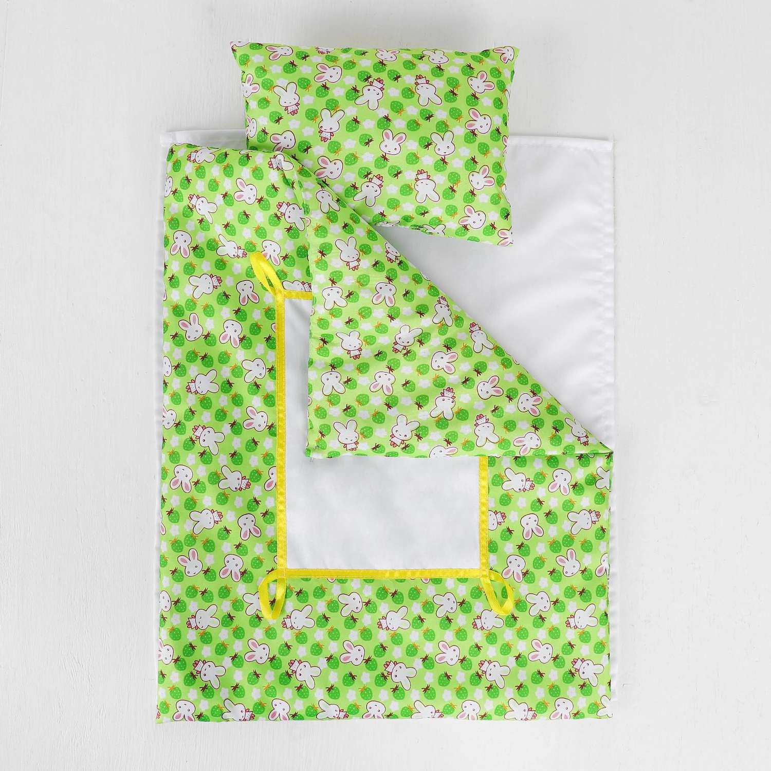 Постельное Страна карнавалия бельё для кукол «Зайчики на зелёном» простынь одеяло подушка 4452046 - фото 3