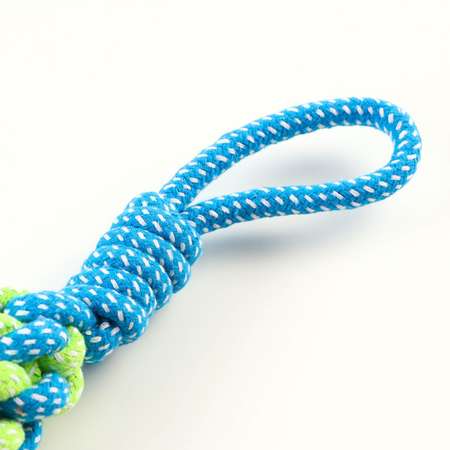 Игрушка Пижон канатная плетеная с ручкой 120 г до 31 см синяя/зелёная
