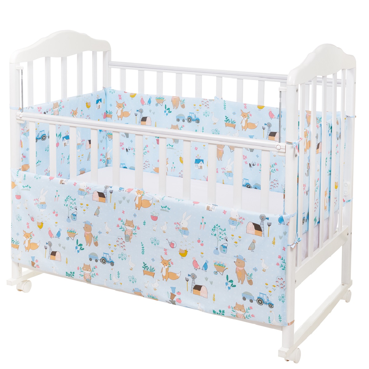 Бортики в кроватку Lemony kids LK-1849 голубой с рисунком 4 части съемные чехлы - фото 2