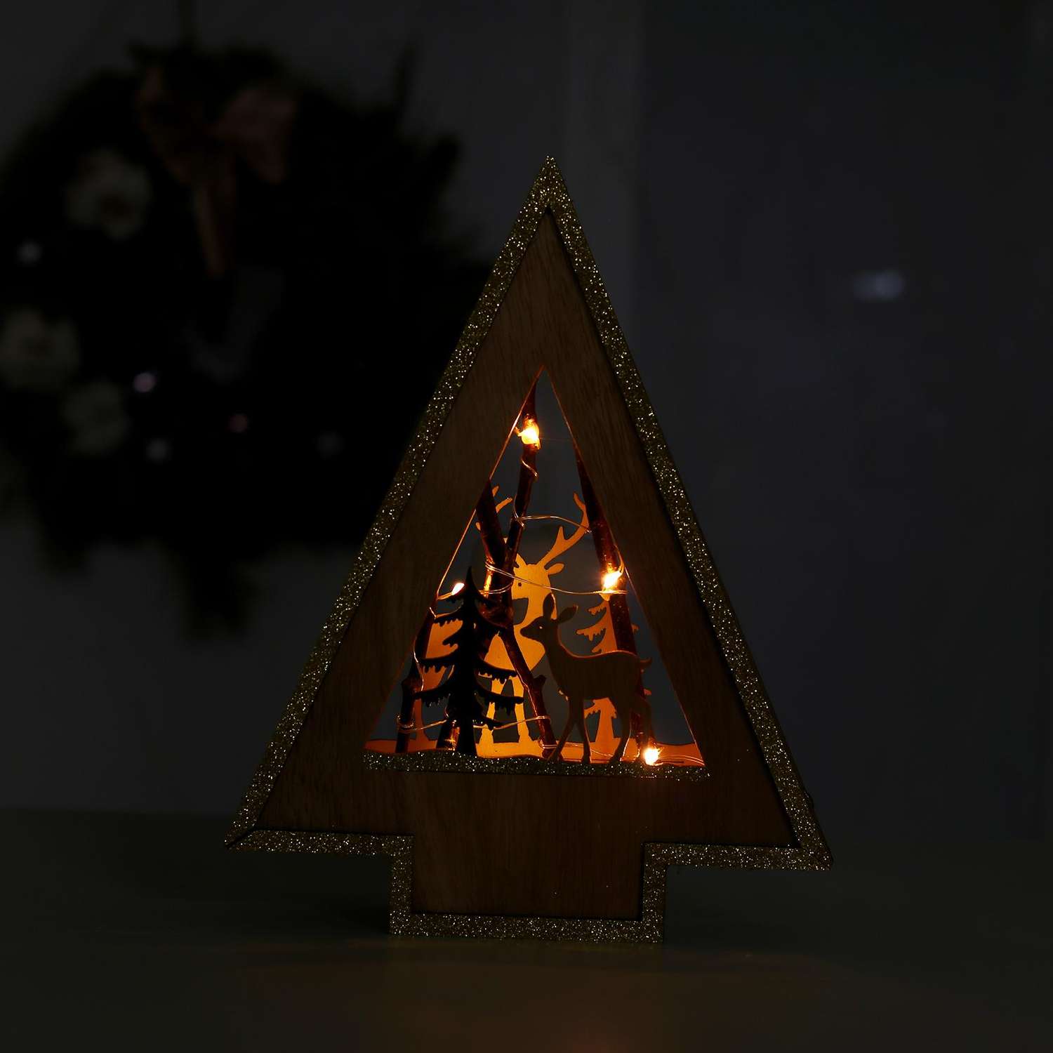 Новогодний декор Лесная мастерская с подсветкой «Ёлочка с оленем» 18×5.5×23 см - фото 2