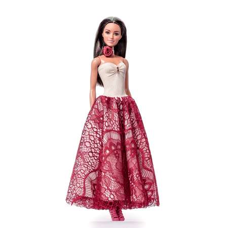 Платье и украшение одежда Barbie VIANA темно-красный и бежевый