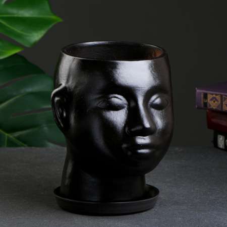 Горшок- органайзер Хорошие сувениры «Голова» черное 3 л 24х19 см