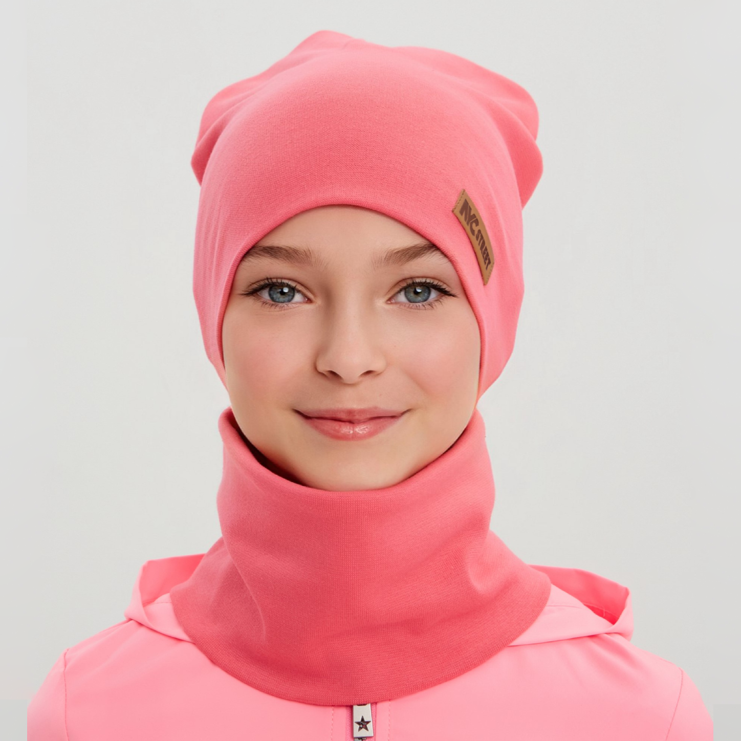 Шапка и снуд NYCkids NYC-H-67-plainG-pink - фото 7