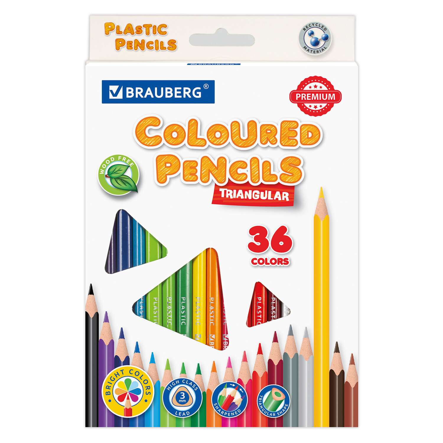 Карандаши цветные Brauberg для рисования набор 36 цветов трехгранные грифель мягкий 3мм - фото 1