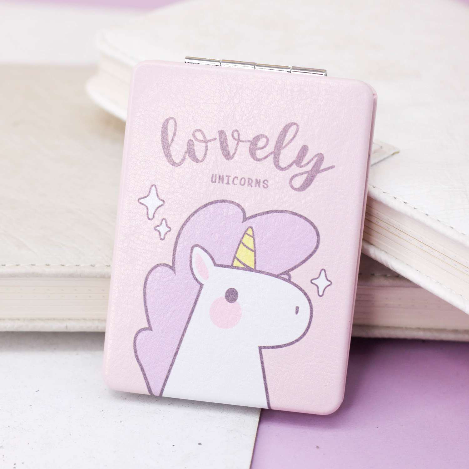 Зеркало карманное iLikeGift Unicorn lovely pink с увеличением - фото 1