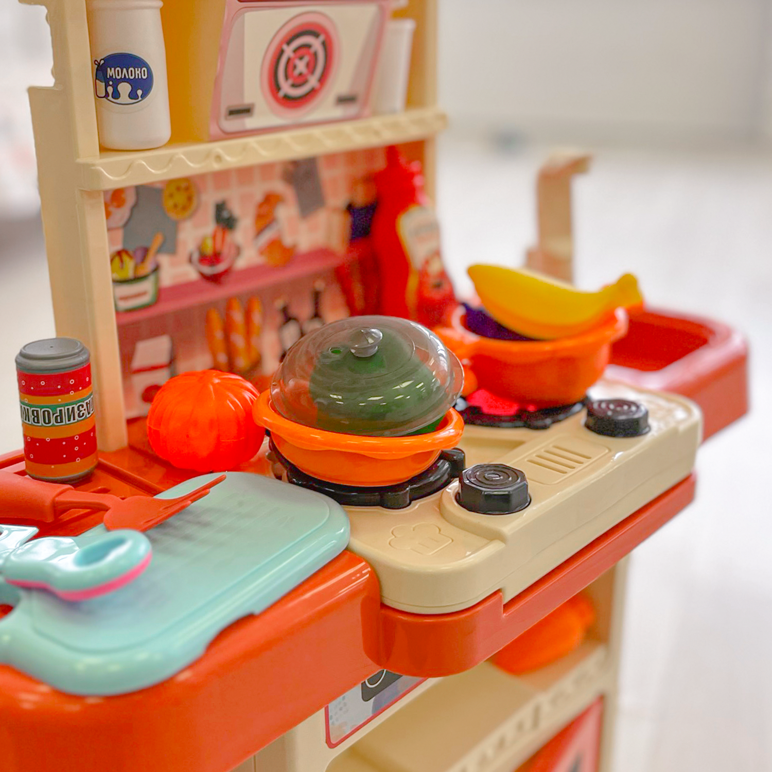 Интерактивная детская кухня SHARKTOYS С водой светом паром звуками посудой продуктами 43 предмета - фото 7