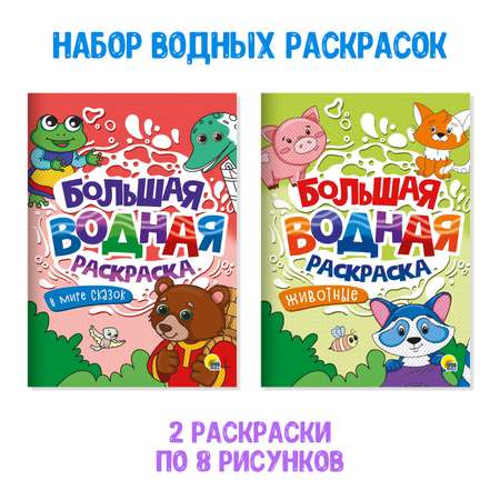 Раскраска Проф-Пресс водная большая комплект из 2 шт по 8 л. 23.8х33 см. В мире сказок+животные