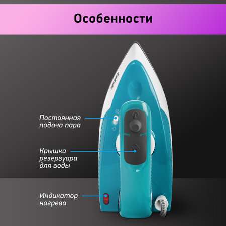 Утюг электрический BBK ISE-1600 бирюзовый