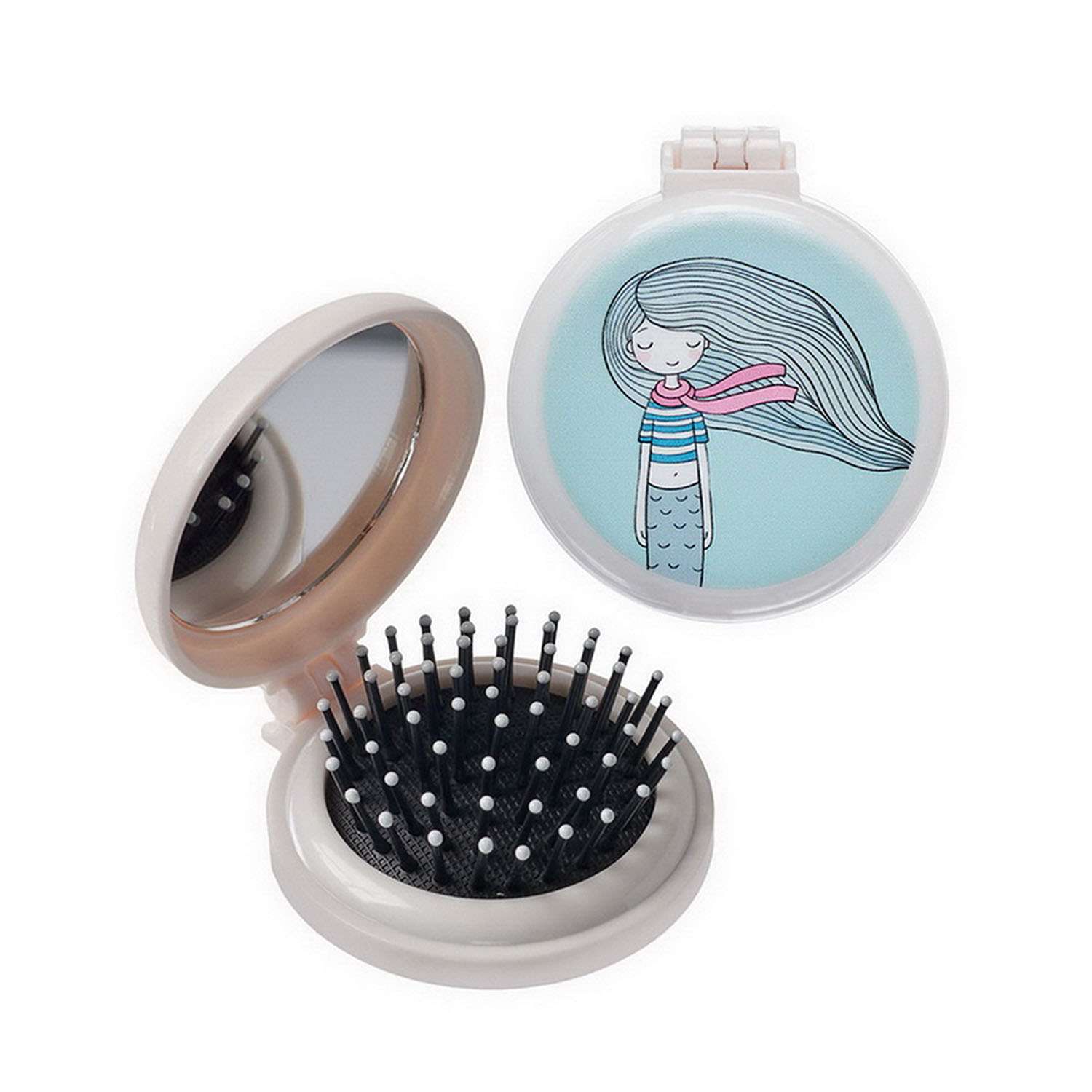 Расческа для волос Bradex с зеркалом Голубая русалка складная - фото 1