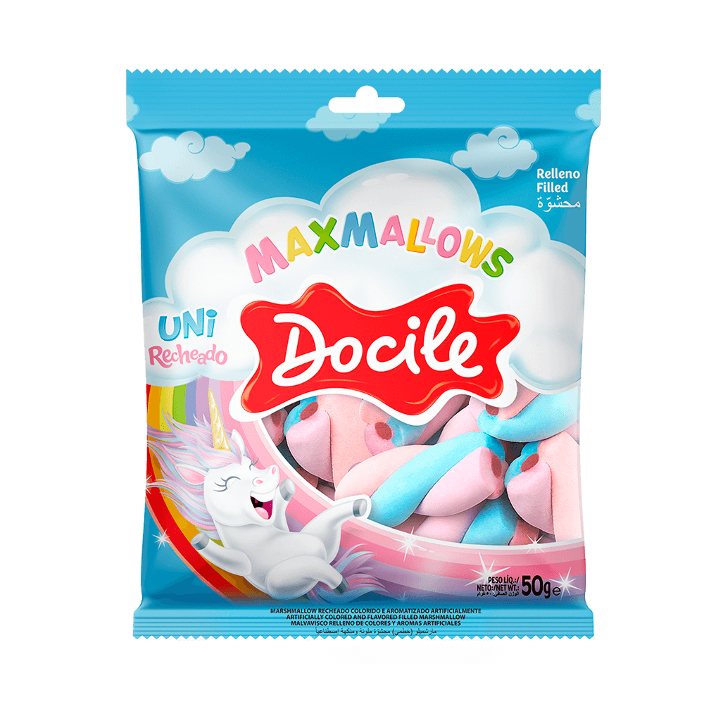 Зефир Docile MAXMALLOWS UNICORN цветные завитки с начинкой ванильные 50г - фото 1