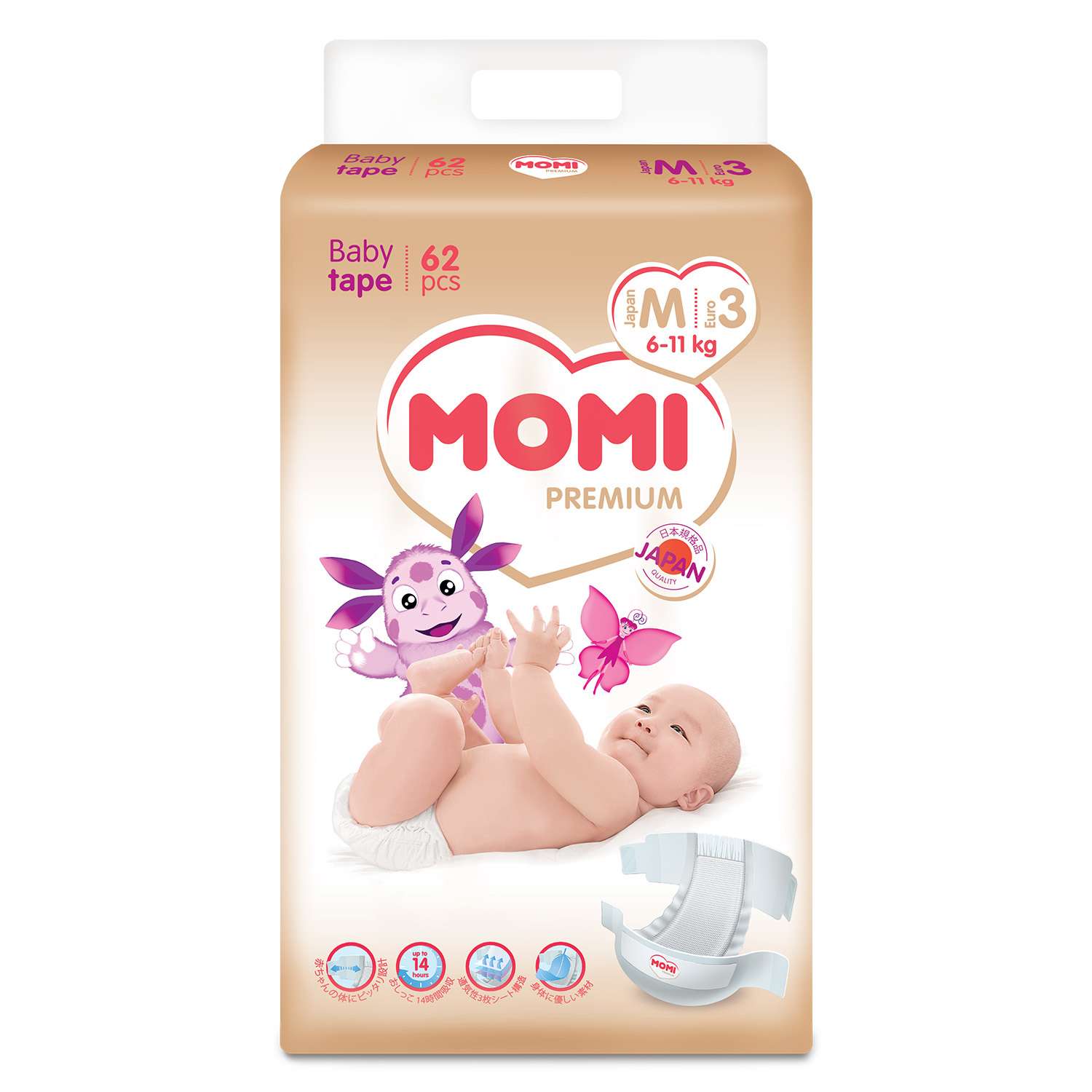 Подгузники Momi Premium M 6-11кг 62шт - фото 1