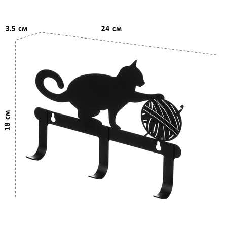 Вешалка настенная El Casa с 3 крючками Котенок черная