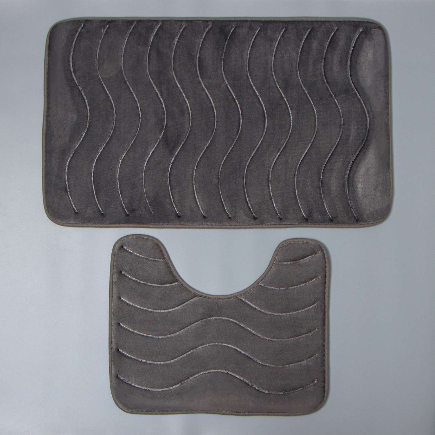 Набор ковриков Доляна для ванной и туалета «Волна» 2 шт: 40×50 50×80 см цвет серый - фото 2