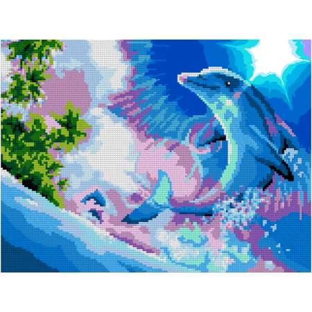 Алмазная мозаика на холсте LORI с частичным заполнением Радостный дельфин 40х30 см