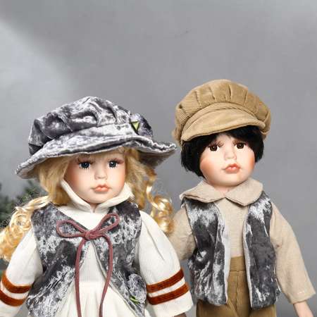 Кукла коллекционная Зимнее волшебство парочка набор 2 шт «Юля и Юра в плюшевых жилетках» 40 см