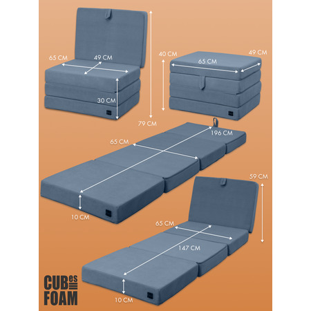Кресло-матрас трансформер CUBes FOAM S синий флок