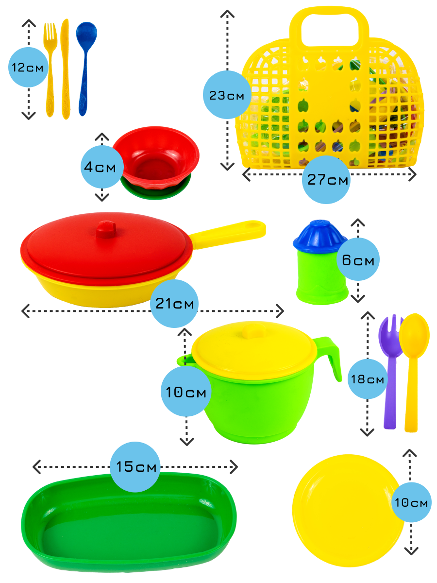 Набор игрушечной посуды TOY MIX Детский развивающий в пластиковой корзине РР 2018-063 - фото 3