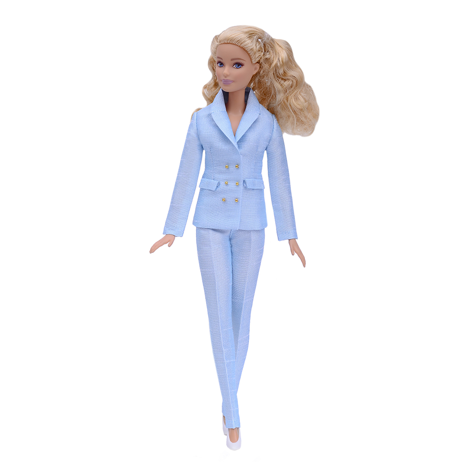 Шелковый брючный костюм Эленприв Светло-голубой для куклы 29 см типа Барби FA-011-09 - фото 1