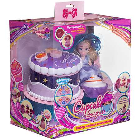 Игровой набор Чайная вечеринка ABTOYS куколка Capecake Surprise с питомцем цвет фиолетовой