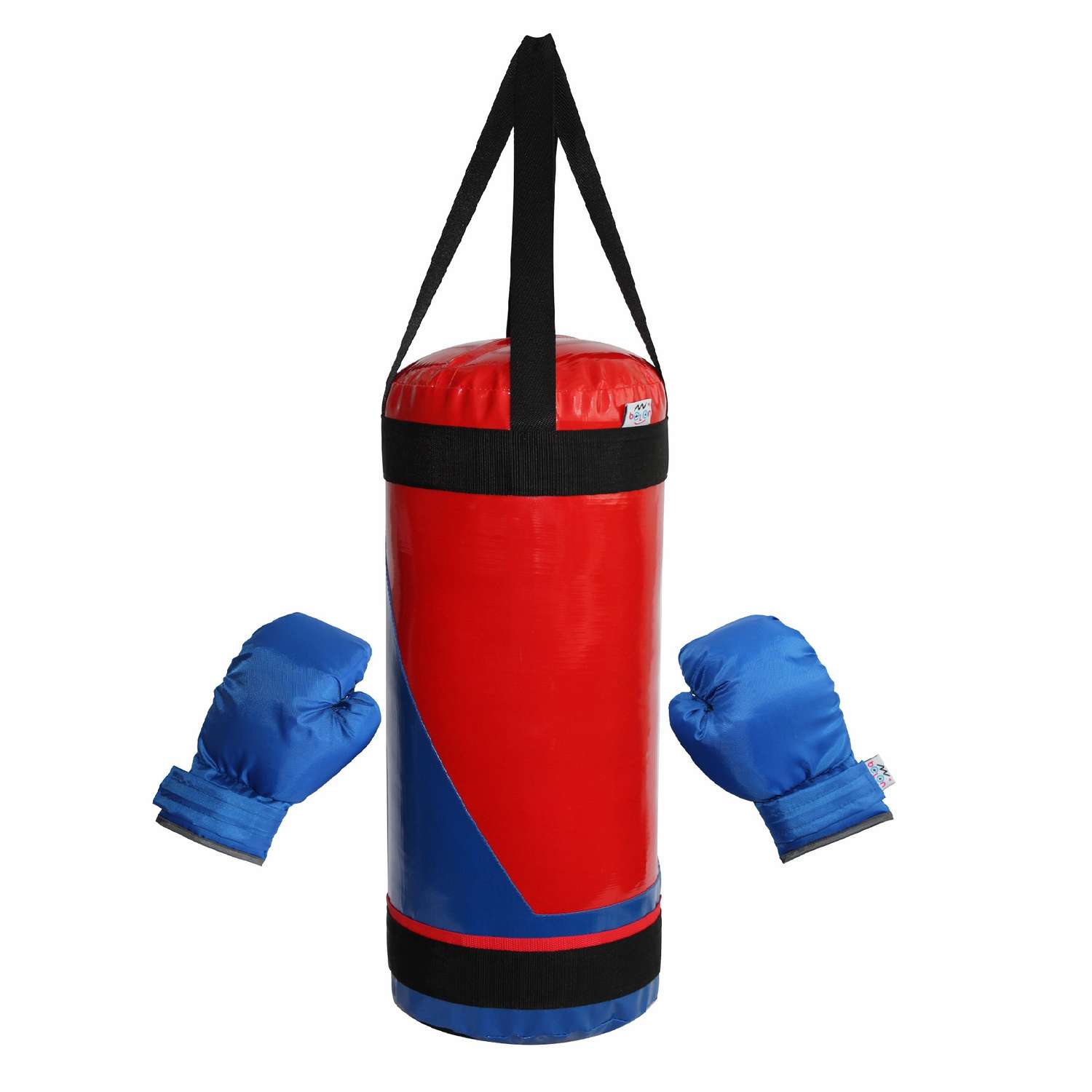 Детский набор для бокса Belon familia груша с перчатками цвет красный и синий с полосой - фото 1