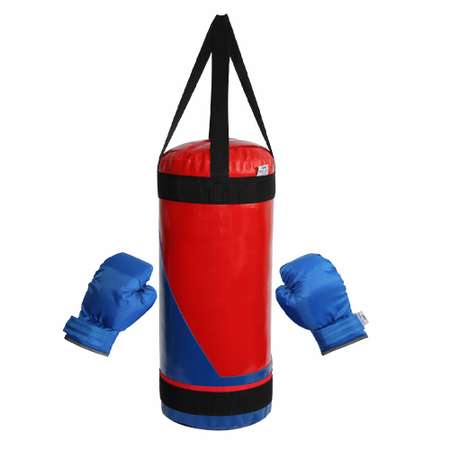 Детский набор для бокса Belon familia груша с перчатками цвет красный и синий с полосой