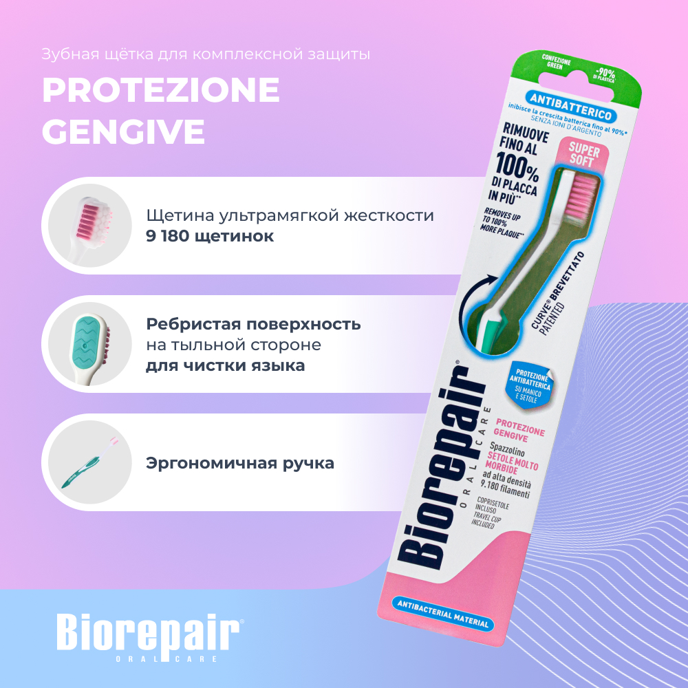 Зубная щетка Biorepair CURVE Protezione Gengive изогнутая для защиты десен - фото 2