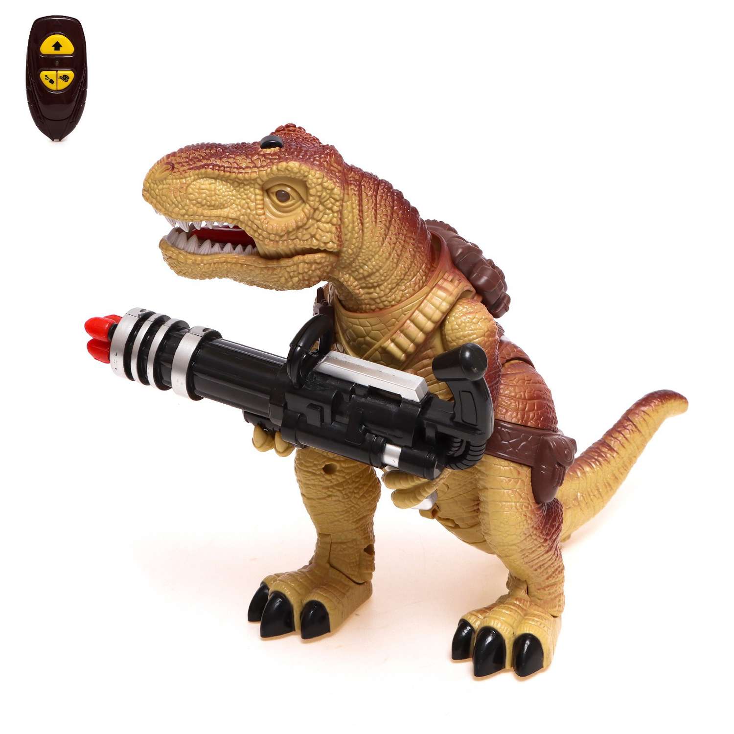 Динозавр Автоград радиоуправляемый T Rex стреляет ракетами работает от батареек цвет коричневый - фото 1