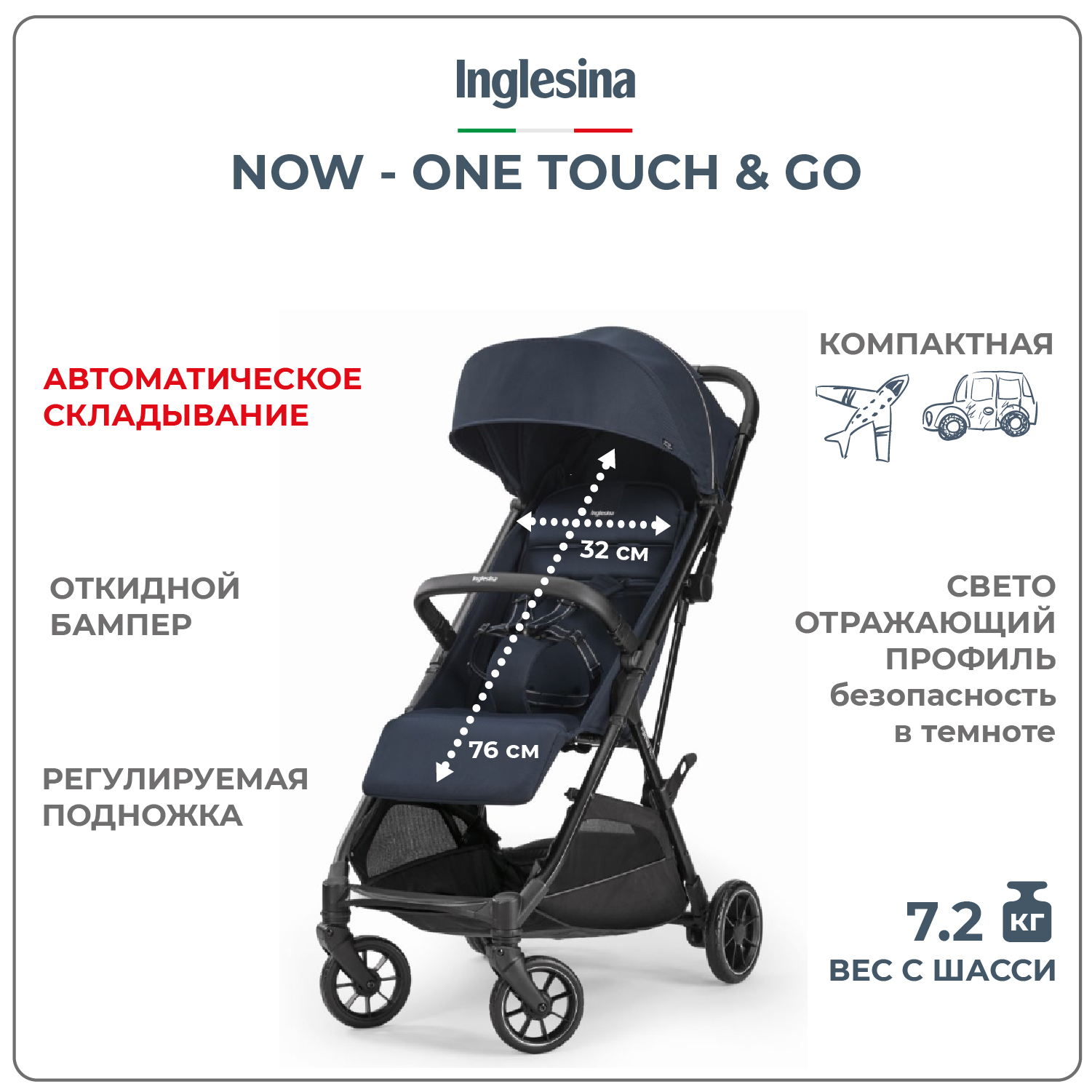 Прогулочная коляска INGLESINA Now Splash blue One touch and go - фото 2