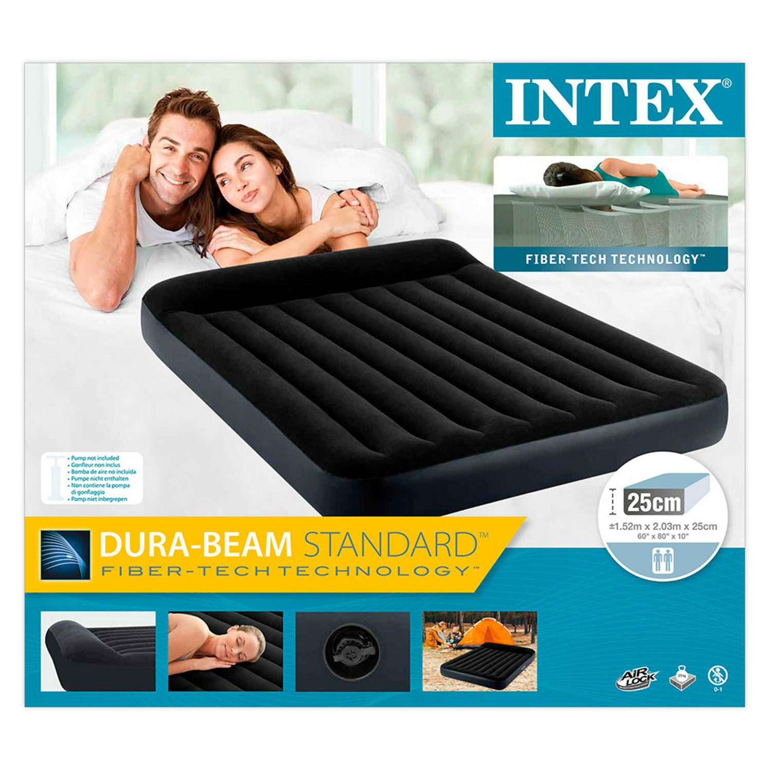 Надувной матрас INTEX кровать с подголовником бим стандарт квин 152х203х25 см - фото 3