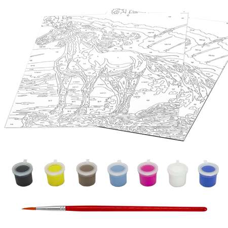 Картина по номерам Юнландия раскраска А4 с акриловыми красками Единорог на картоне с кистью