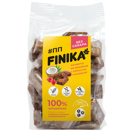 Конфеты без сахара FINIKA Кокос-малина 450 г