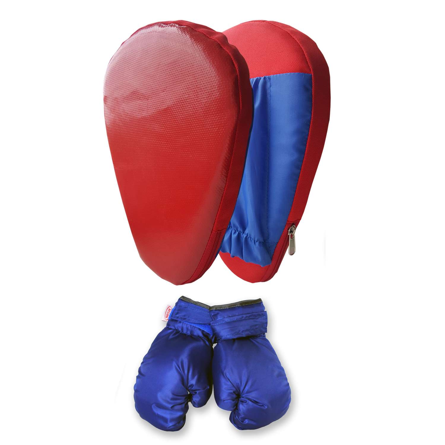 Детский набор для бокса Belon familia лапа боксерская 27х18 х 4см с перчатками цвет красный синий - фото 1