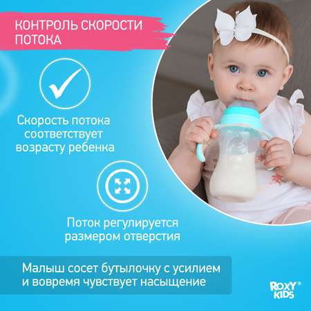 Бутылочка для кормления ROXY-KIDS с антиколиковой соской 260 мл быстрый поток 6 мес+