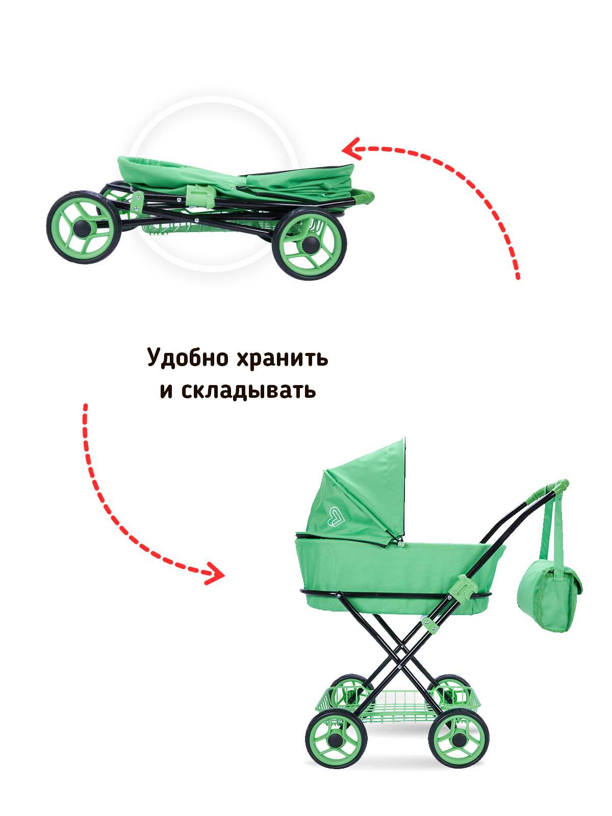 Коляска для кукол классическая Buggy Boom люлька зеленая 8019-0675 - фото 5