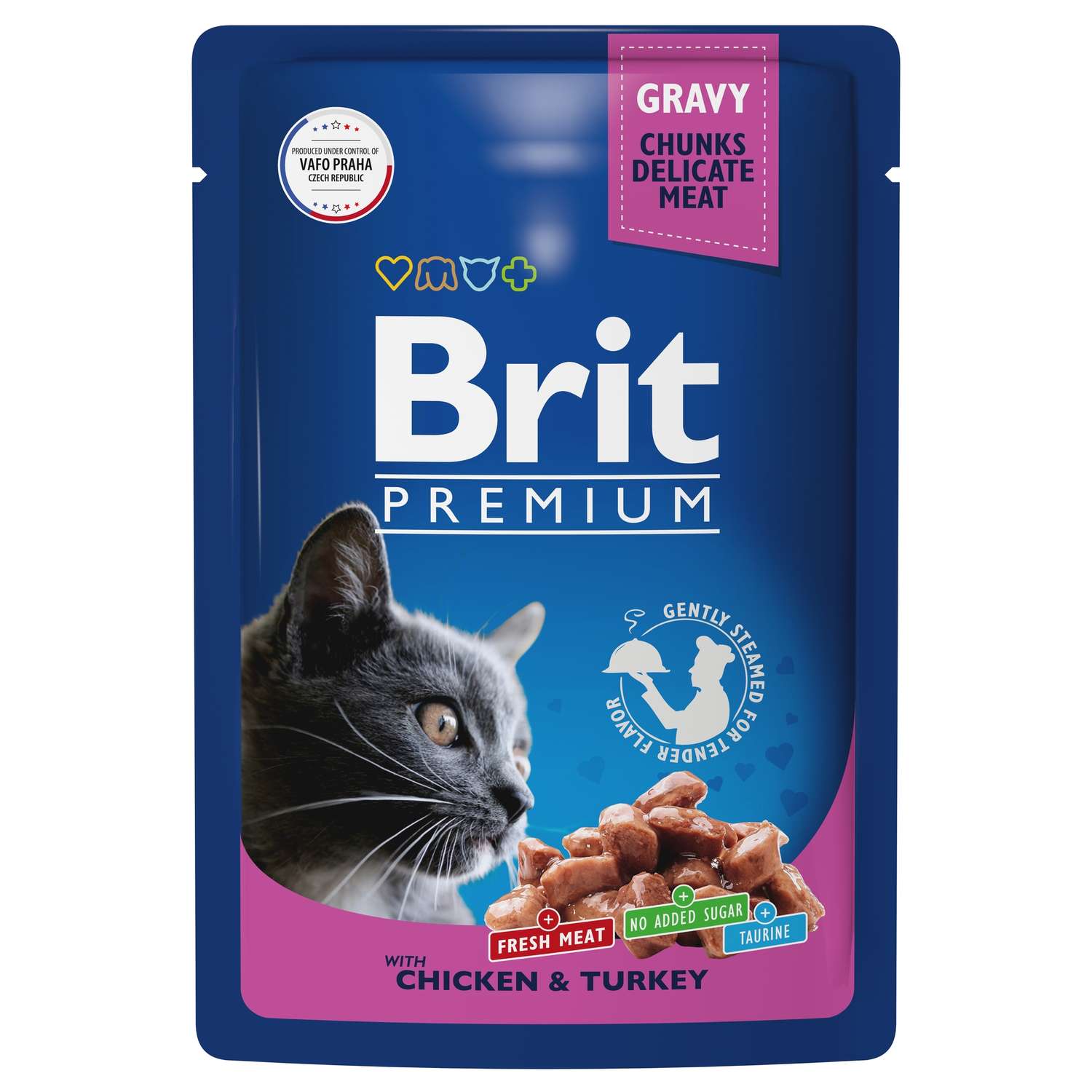Корм для кошек Brit 85г Premium цыпленок и индейка в соусе - фото 1