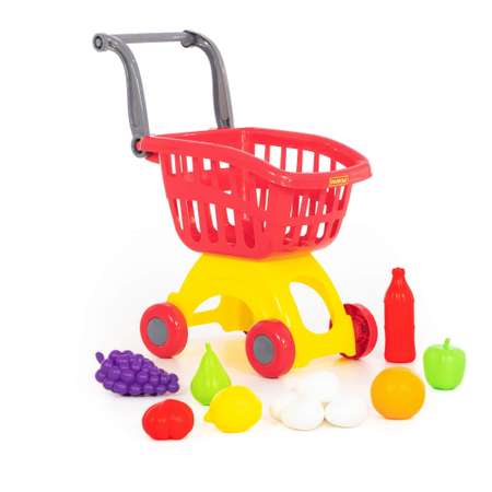 Игровой набор Полесье Тележка Supermarket и продукты 12 элементов красно-желтый