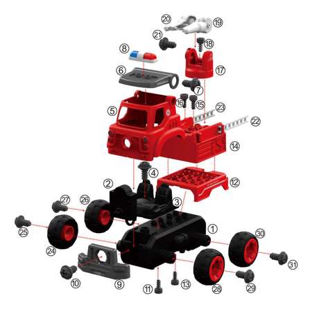 Конструктор Автоград винтовой «Пожарная машина» с электрическим шуруповёртом радиоуправляемый 31 деталь