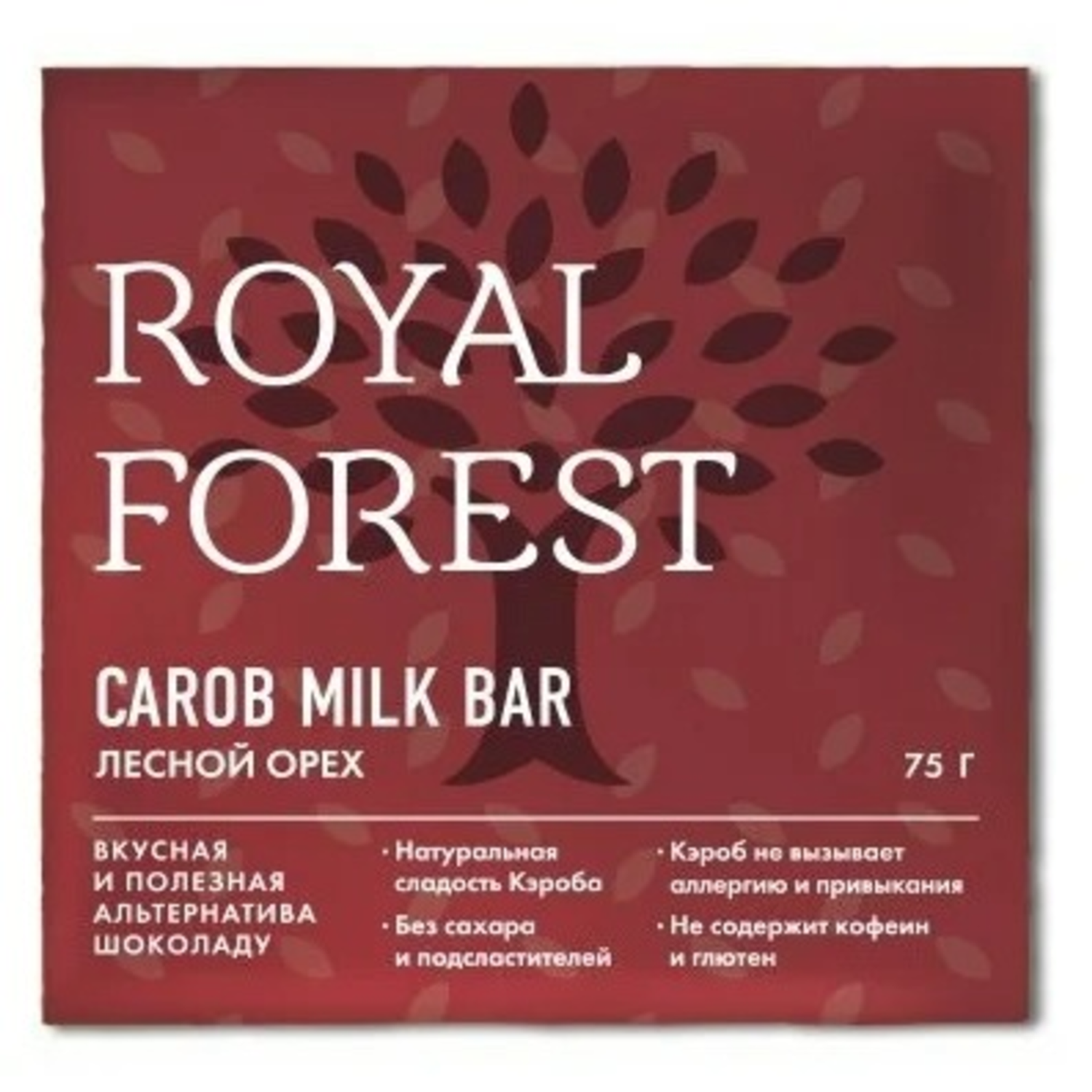 Плиточный шоколад ROYAL FOREST из кэроба молочный с лесным орехом 75 г - фото 1