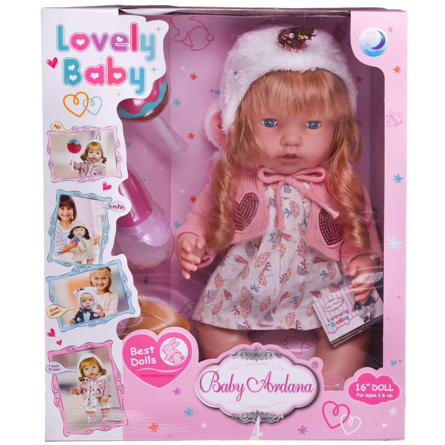 Кукла-пупс ABTOYS Baby Ardana в платье и розовой кофточке с пайетками в наборе с аксессуарами в коробке 40см WJ-C0017 - фото 1