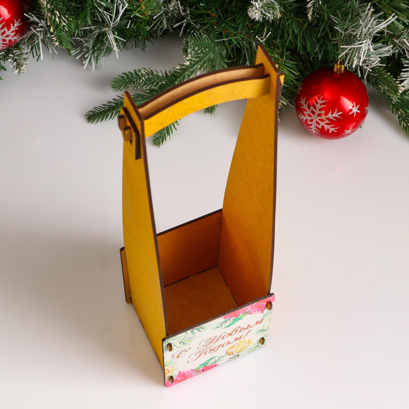Кашпо Sima-Land деревянное 10.5×10.5×38 см «Новогоднее. Высокое» подарочная упаковка под бутылку - фото 3