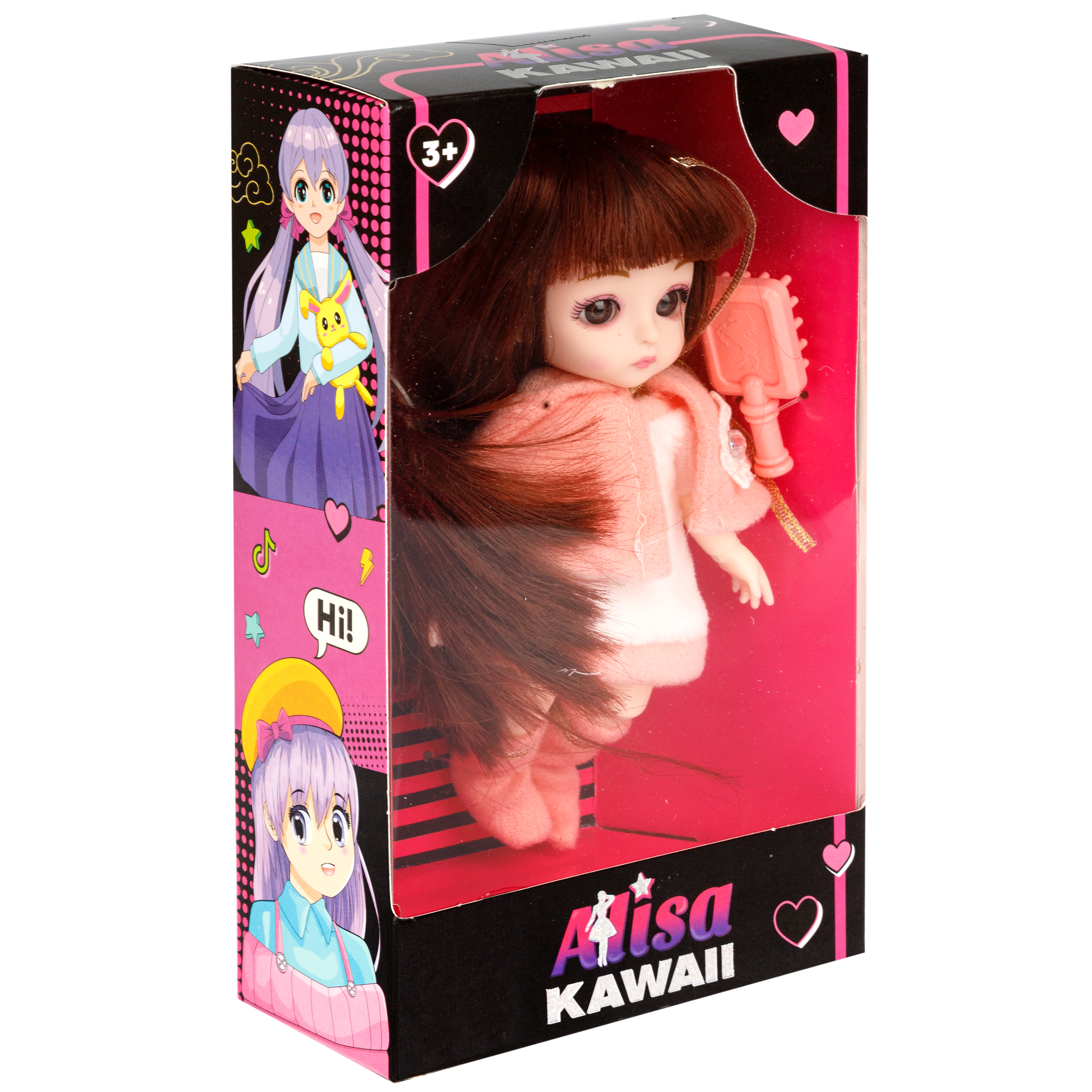 Кукла шарнирная 15 см 1TOY Alisa Kawaii mini с расчёской длинные темные волосы в накидке Т24354 - фото 17