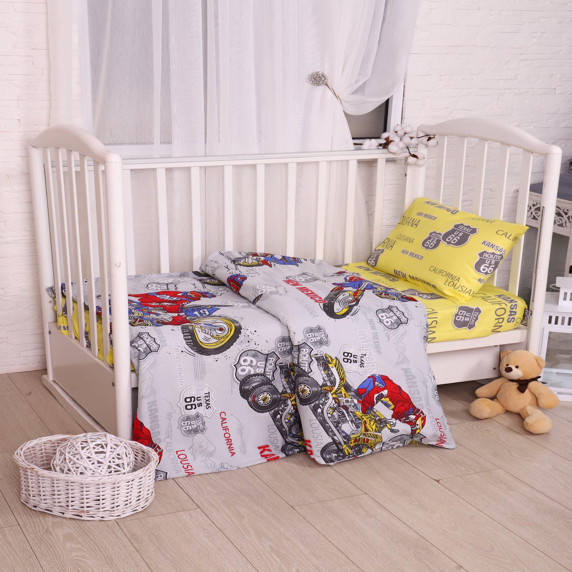 Комплект постельного белья Селтекс детский бязь с простыней на резинке Мотокросс - фото 4