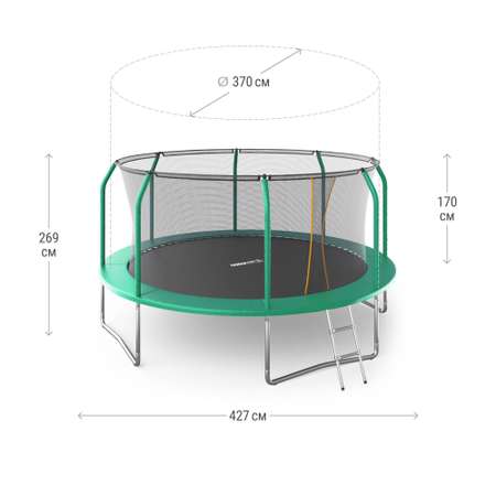 Батут каркасный supreme basic UNIX line 14 ft Green диаметр 427 см до 160 кг диаметр прыжковой зоны 370 см