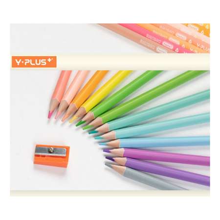Карандаши цветные Y-plus пастельные Rainbow Pastel трехгранные набор 12 цветов и точилка