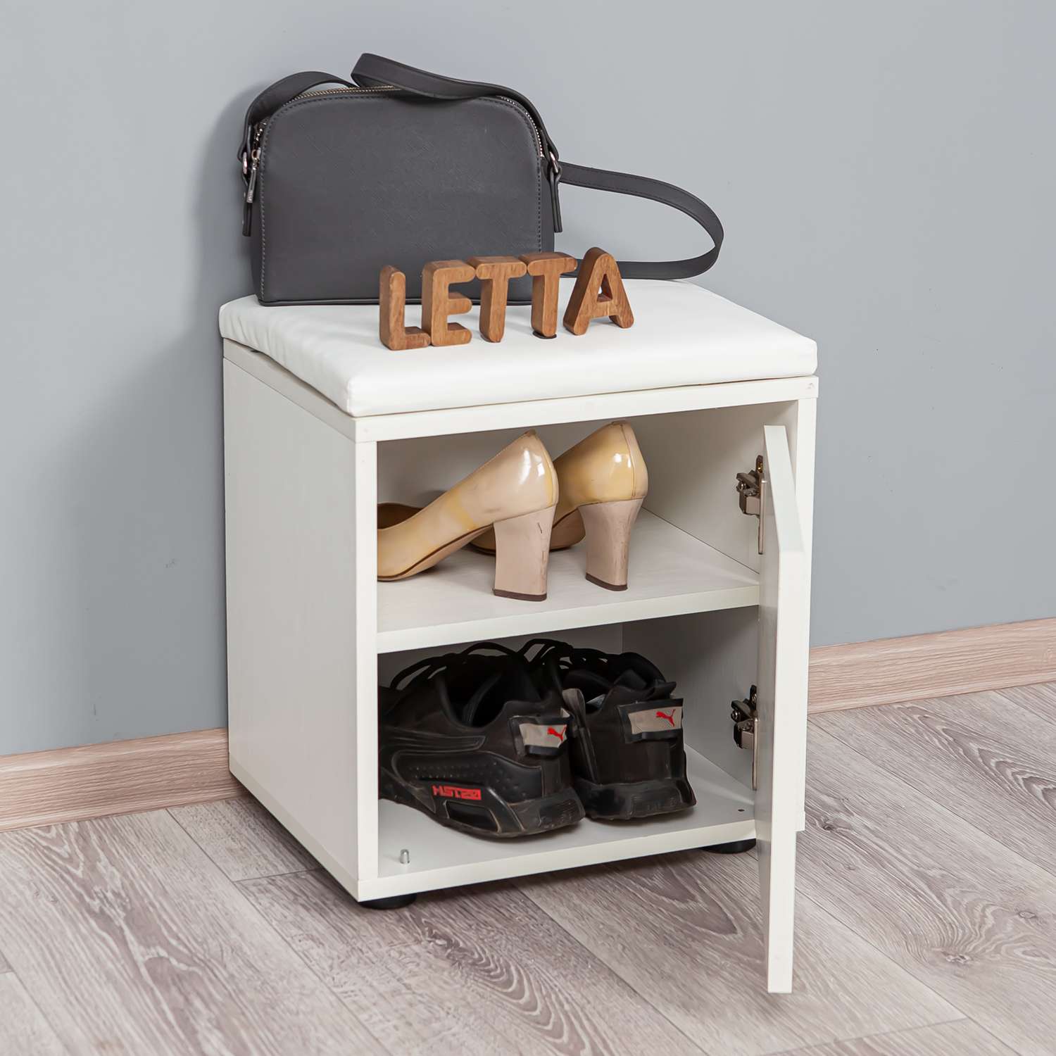 Обувница LETTA Тумба - обувница для обуви Мальта Лайт Цвет белое тиснение 380х425х300 - фото 1