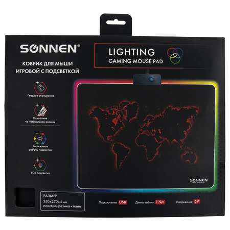Коврик для мыши Sonnen компьютерный с подсветкой черный