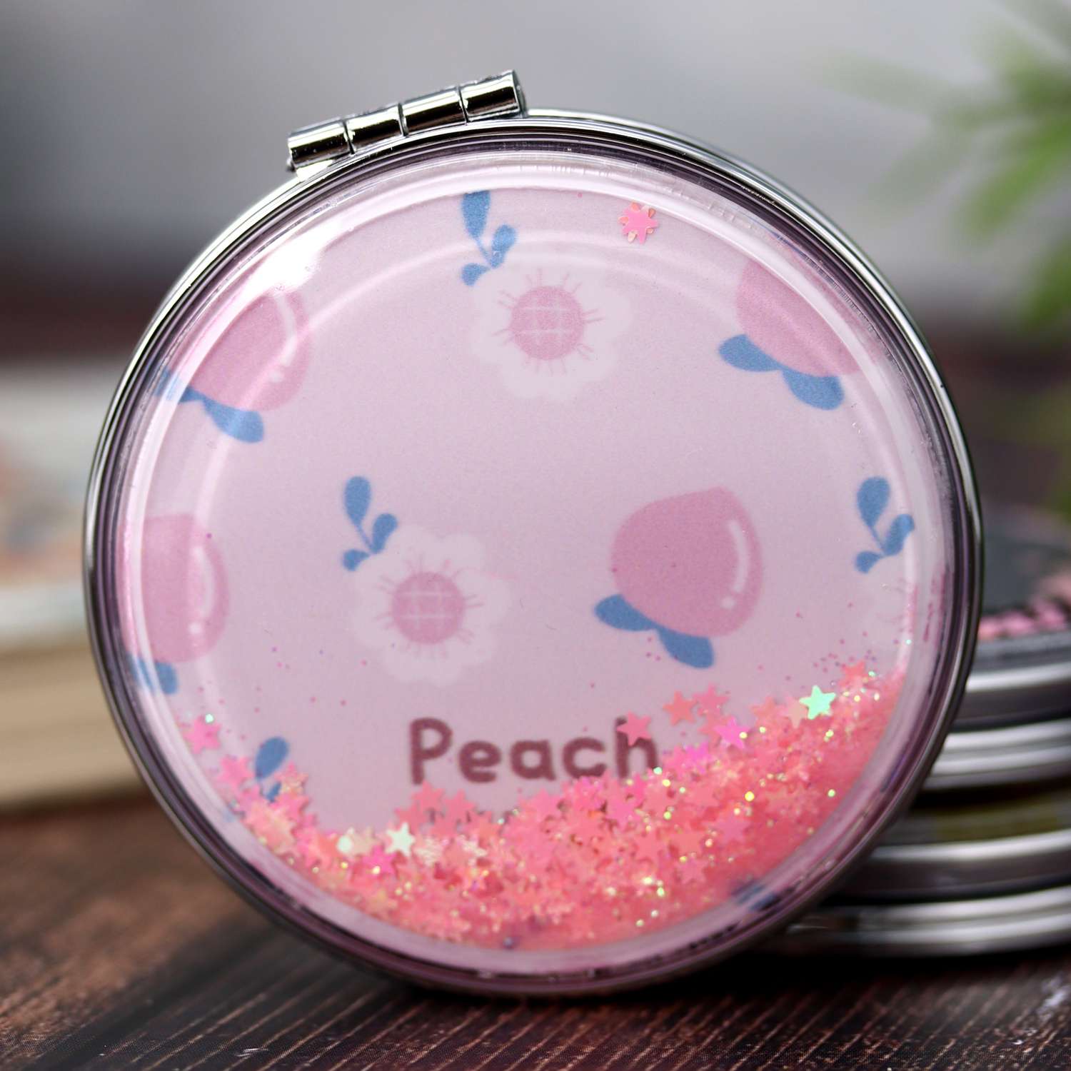 Зеркало карманное iLikeGift Nice peach with flowers pink с увеличением - фото 4