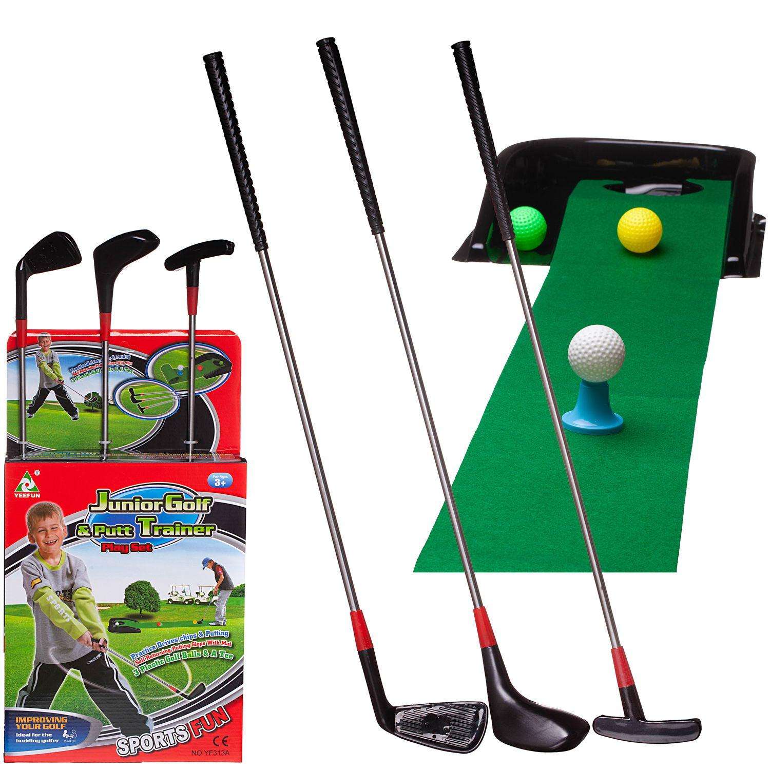Игровой набор Junfa Для игры в гольф 3 клюшки 3 шарика 1 коврик 1 подставка с лункой - фото 2