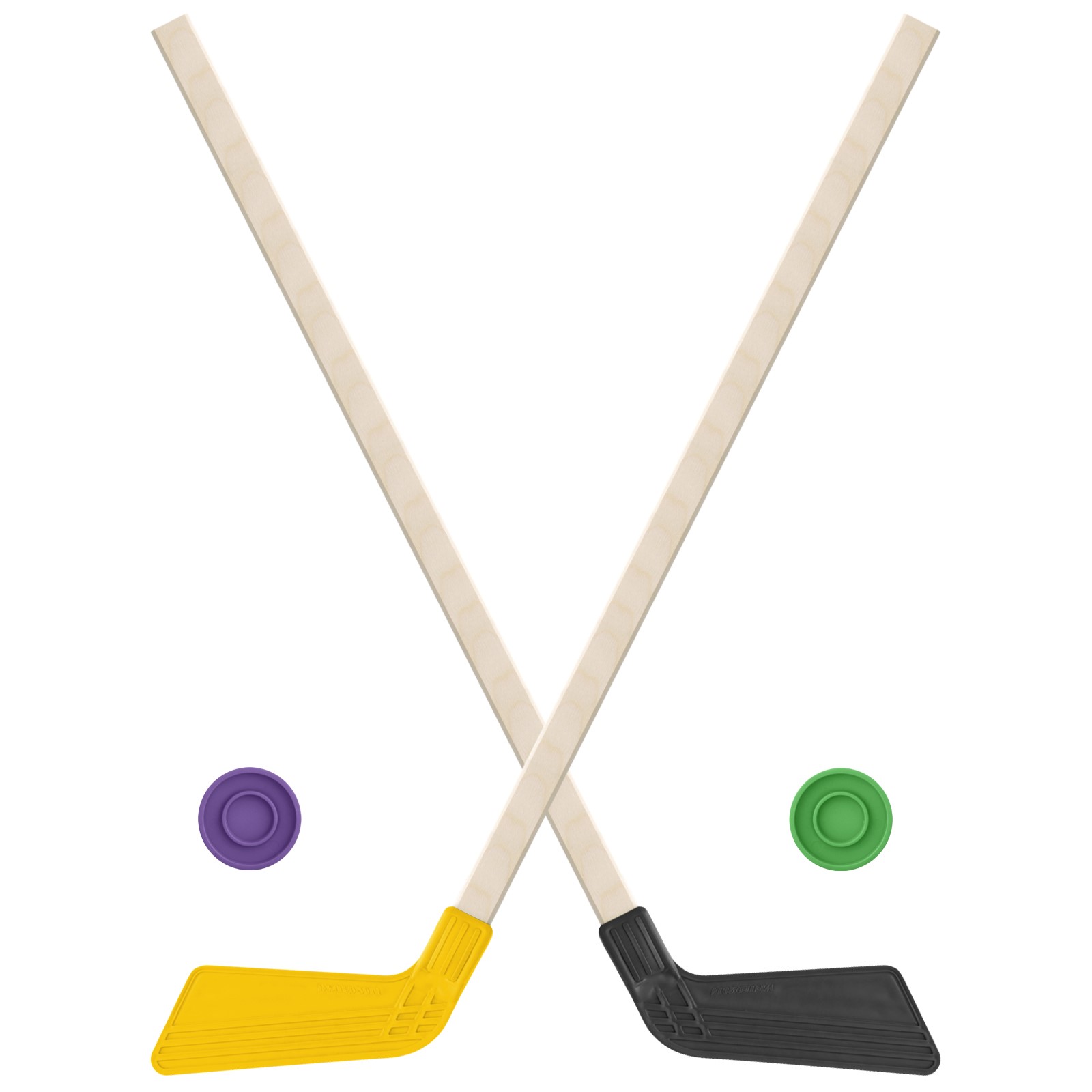 Набор для хоккея Задира Клюшка хоккейная детская жёлтая и чёрная 80 см + 2 шайбы - фото 1